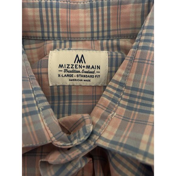 MIzzen+Main Men’s Standard Button Down Blue Pink Plaid Shirt Made In USA Size XL - Picture 12 of 14